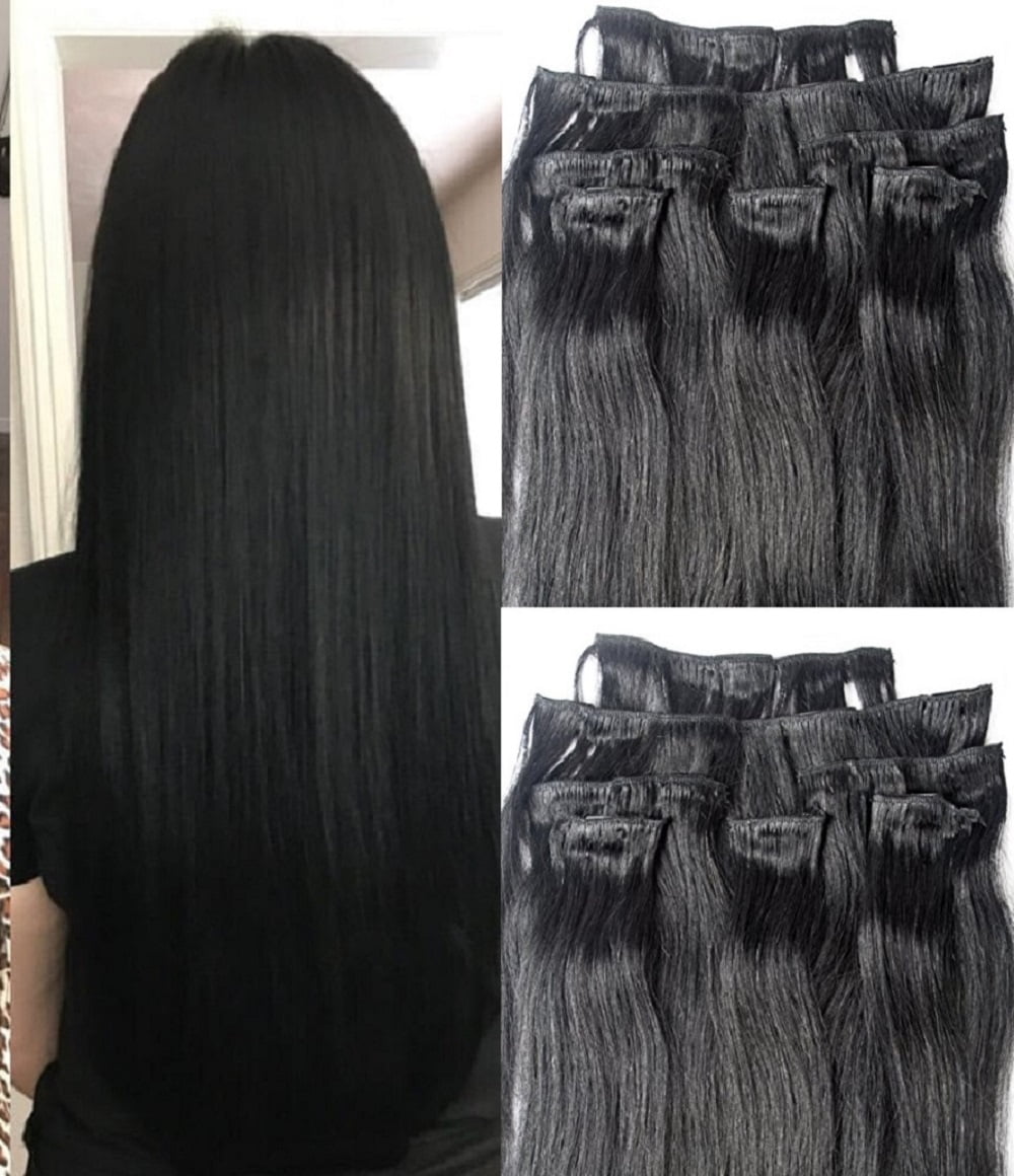 18″ 100% Clip in Human Hair Extensions 7Pcs,14 clips #1 Jet Black