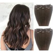 18″ 100% Clip in Human Hair Extensions 7Pcs,14 clips #3 Medium Dark Brown