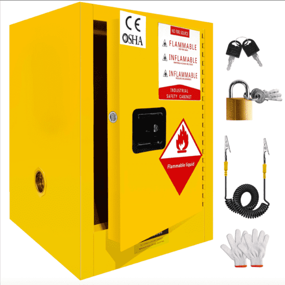 18.11"18.11"23" Flammable Safety Cabinet Industrial Safety Cabinet, Lockable Yellow Chemical Storage Cabinet for School Lab Factory Use