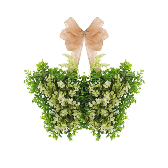 18.11" Butterfly Boxwood Spring Wreath for Front Door - with Burlap Bow Lifelike Floral & Hedge Design, Perfect for Seasonal Decoration & Entryway Accents