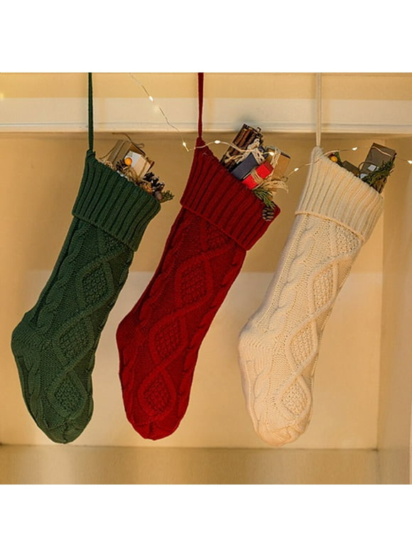 18.11'' Christmas Stockings, Personalized Cozy Cable Knit Hanging Stocking Christmas Gift Bag for Indoor Christmas Decor (Green, White, Red)