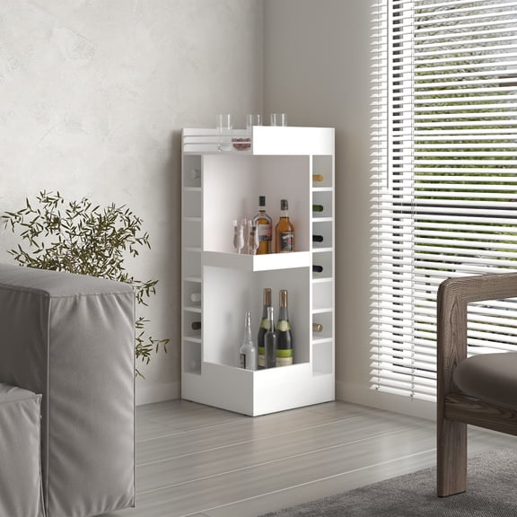 18.11" Deep 46" Tall White Corner Bar Cabinet - 14 Liquor Bottle & Extra Shelves For Living Room Storage