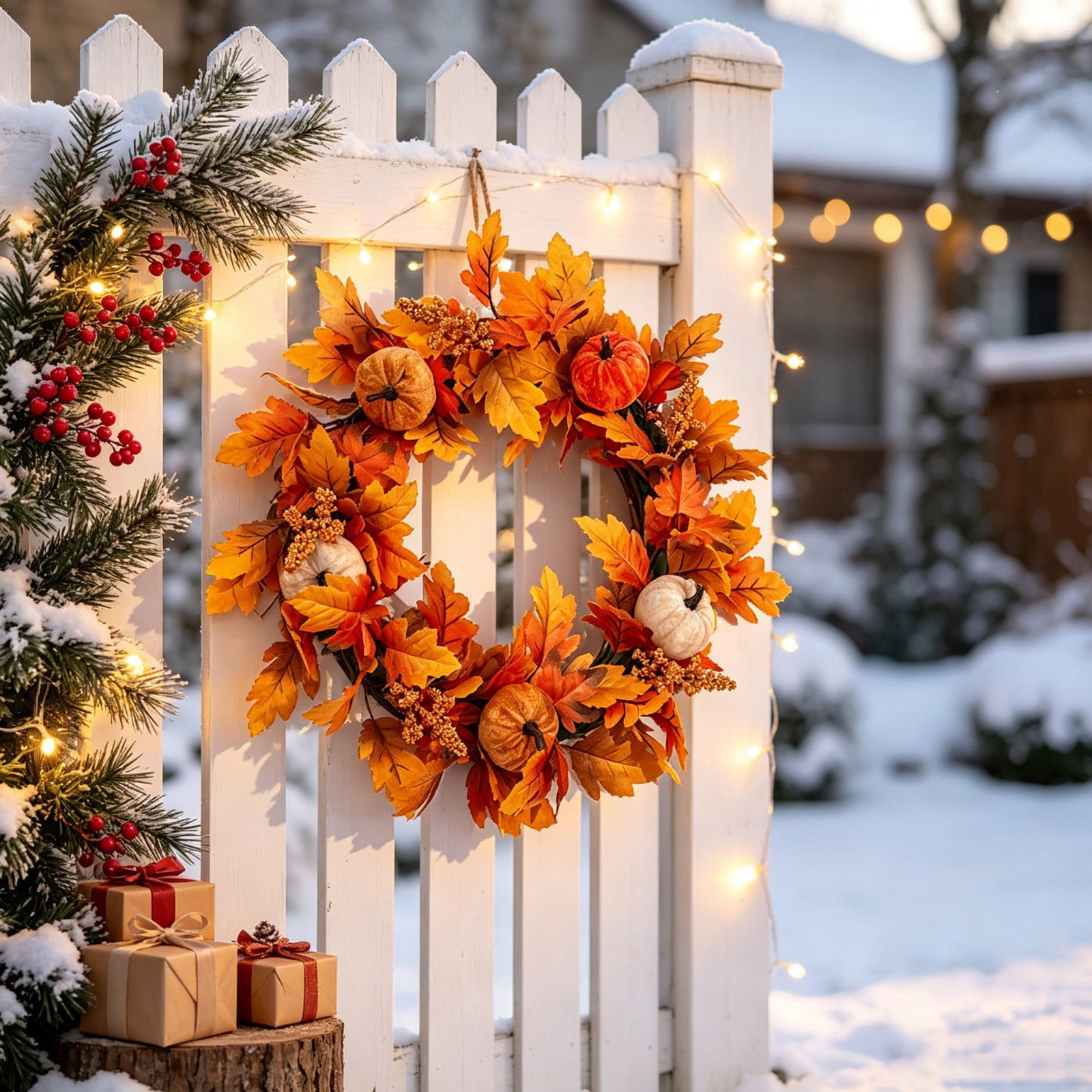 18.11" Fall Thanksgiving Artificial Front Door Wreath, Autumn Harvest