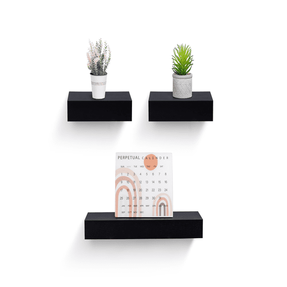 18.11" Floating Shelves Set of 3，Wall Mounted Wood Storage Shelves for Bathroom, Bedroom, Living Room, Kitchen，Black