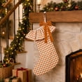 thumbnail image 1 of 18.11 Inch Farmhouse Gingham Christmas Stocking, Ruffled Cuff Plaid Xmas Stocking with Velvet Bow, Large Hanging Fireplace Stocking for Holiday Decor & Gift Storage, 1 of 7