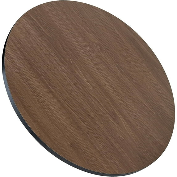 27.95" Round Table Top Wood - Walnut & Black Double Sided, Outdoor Dining Replacement for Restaurants, Cafes, Bars