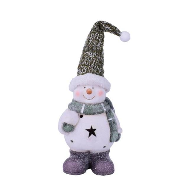 18" Festive Snowman Figurine with Green Scarf and Hat