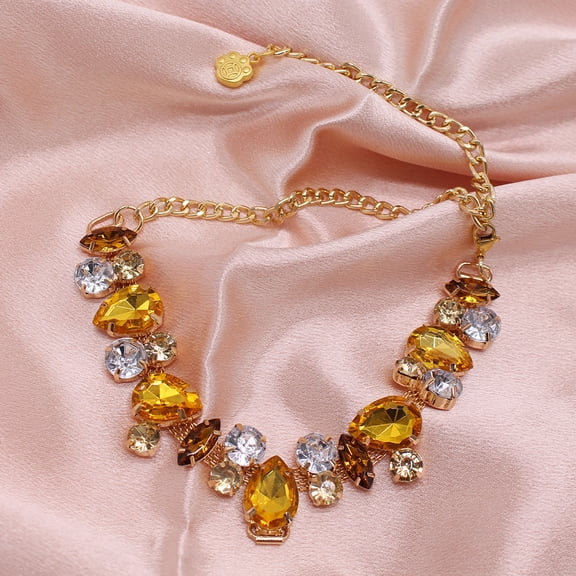 18-11In Adjustable Gold Chain Dog Collar With Multicolor Diamonds, 18K Gold Plated Stainless Steel Pet Necklace For Small Medium Dogs Puppies, Elegant Dress-Up Accessory For Daily