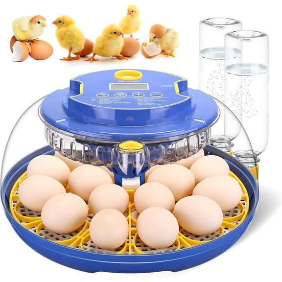 18/12 Egg Incubator with Temperature and Humidity Control, Automatic Egg Turner, Egg Candler, External Water Bottle Refill, Air Vent, 360° Clear View, Hatching Chicken Duck Quail Bird