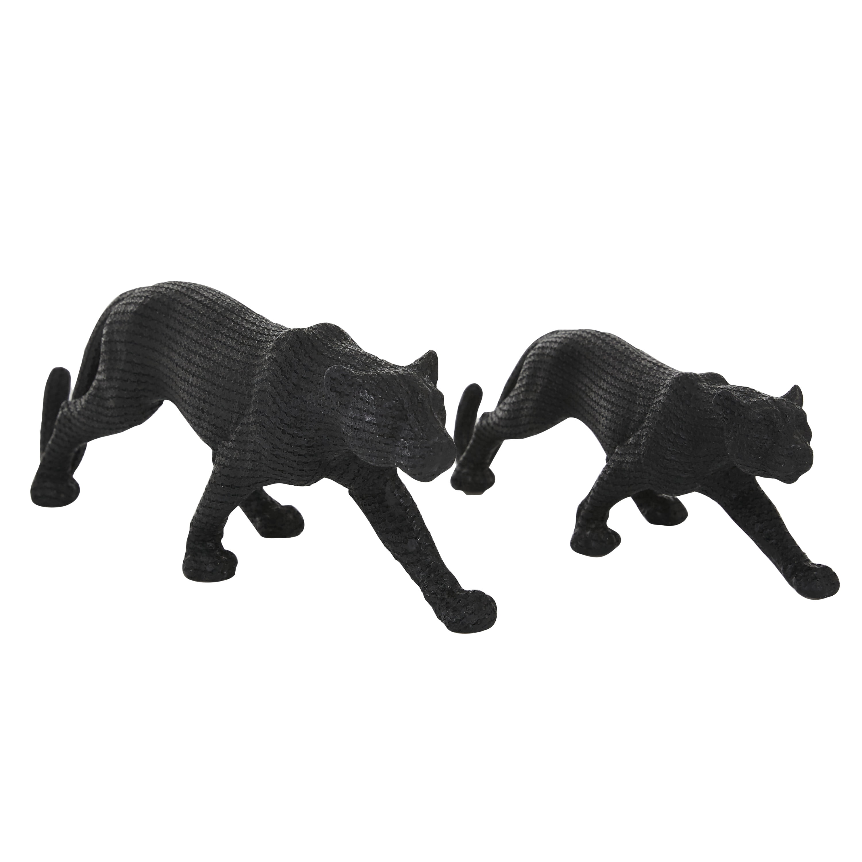 18" Black Resin Leopard Sculpture Set