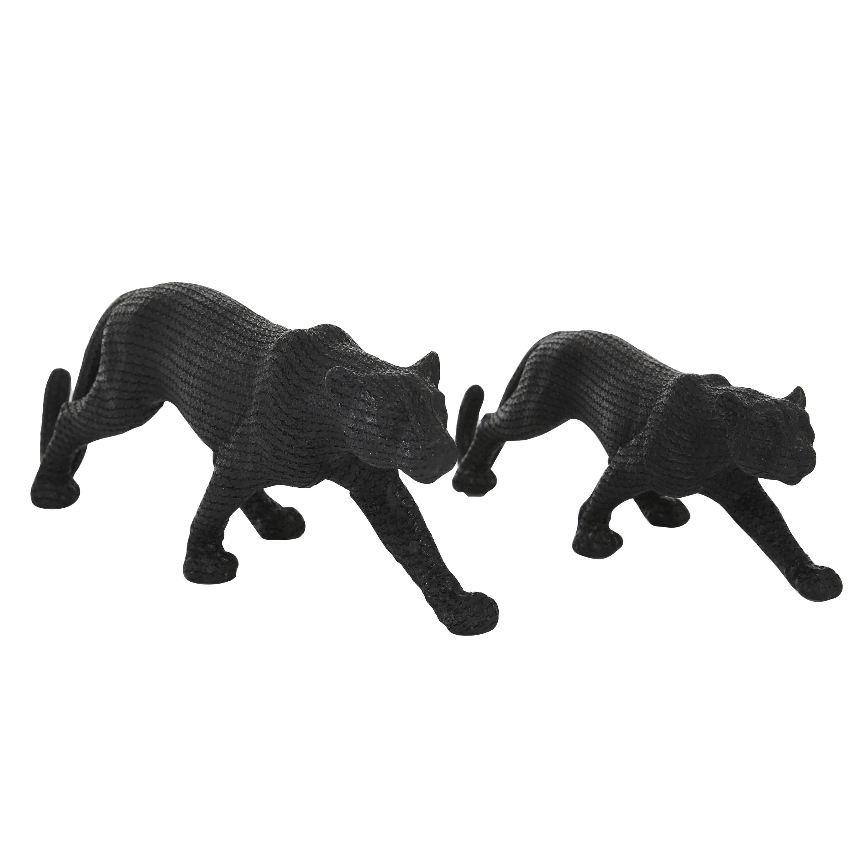 18" Black Resin Leopard Sculpture Set