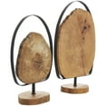 thumbnail image 1 of 18", 15"H Brown Wood Handmade Live Edge Slab Abstract Sculpture with Black Metal Rings, by DecMode (2 Count), 1 of 12