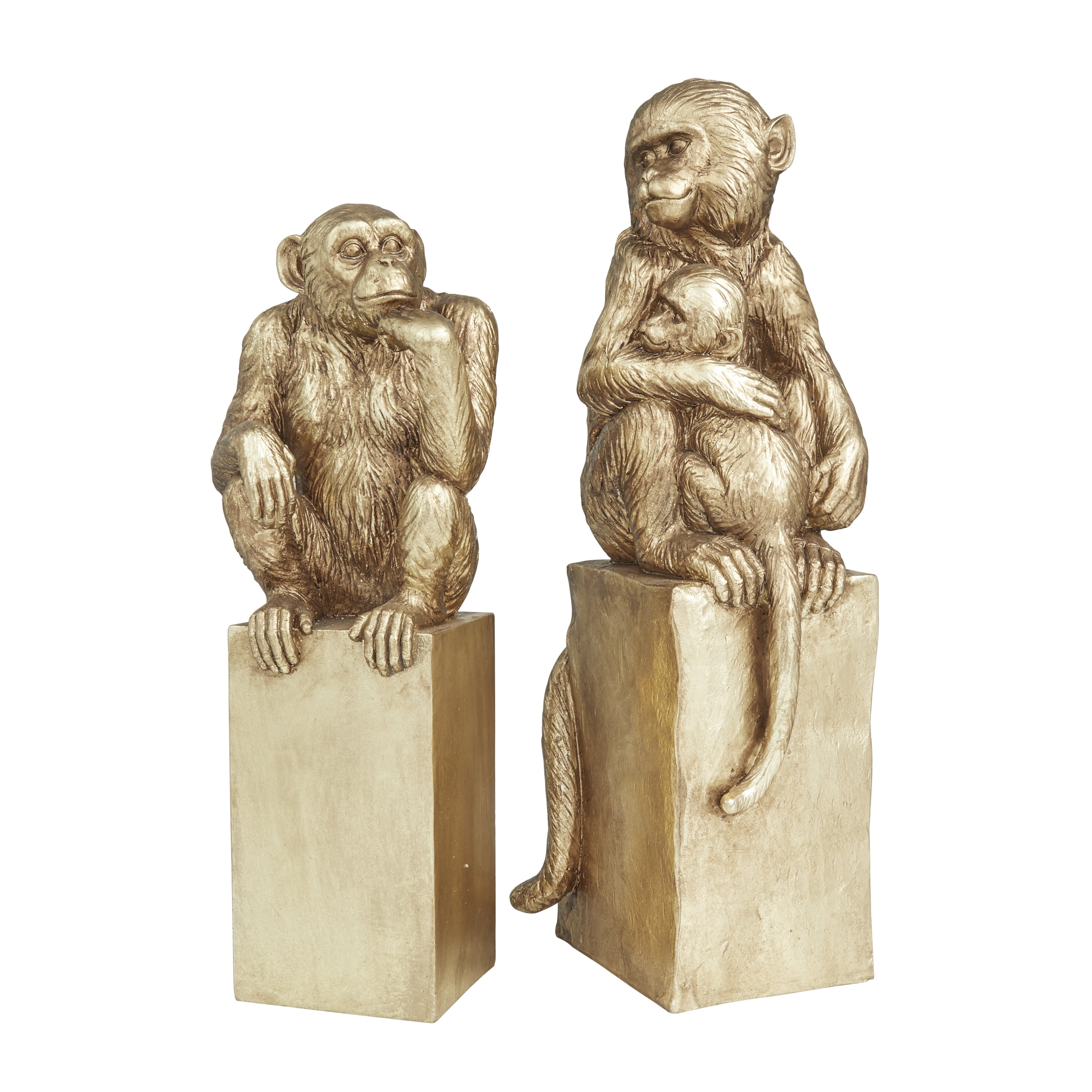 18", 15"H Gold Resin Monkey Sculpture, by DecMode (2 Count)
