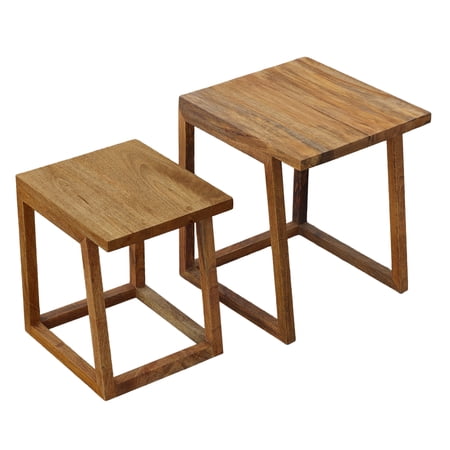 18, 15 Inch Rectangular 2 Piece Mango Wood Nesting Side Table Set with Grain Details, Brown - Saltoro Sherpi