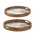 thumbnail image 1 of 18, 15 Inch Round Decorative Tray, Marble Effect, Brown Fir Wood Frame- Saltoro Sherpi, 1 of 5