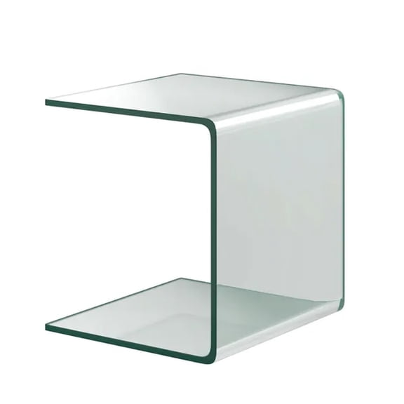 181816 Inch Tempered Glass Waterfall End Table, U-Shaped One-Piece Minimalist Side Table with Non-Slip Pads, No Assembly Required