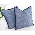 thumbnail image 1 of 18×18 Blue Organic Cotton Throw Pillow Covers With Decorative Fringe Boho Farmhouse Cushion Cover with Tassels Linen Like Textured Accent Pillowcases for Bed Couch Chair Sofa Living Room, Set of 2, 1 of 7