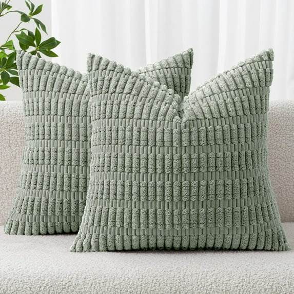 18×18 Inch Decorative Throw Pillow Cover Set, Soft Plush Fabric, Textured Ribbed Block Pattern, Hidden Zipper Closure, For Sofa or Living Room, 2 Pack