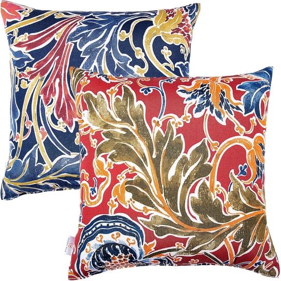 18×18 Inch Outdoor Lumbar Pillows Pack of 2 Colors Waterproof Throw Pillows with Insert Rectangular Decorative Garden Cushion for Home Furniture Patio Coach Sofa