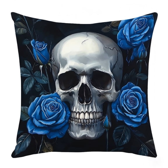 18×18" Midnight Roses & Shadows Throw Halloween Pillow Covers, Gothic Halloween Decor with Skull, Black Cat & Ghost Motifs