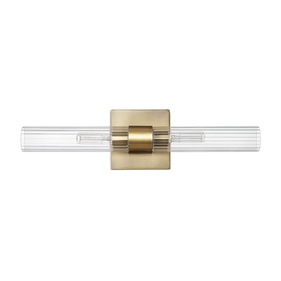 Globe Electric Soft Glam Style 18" 2-Light LED Matte Brass Ribbed Glass Vanity Light, No Battery