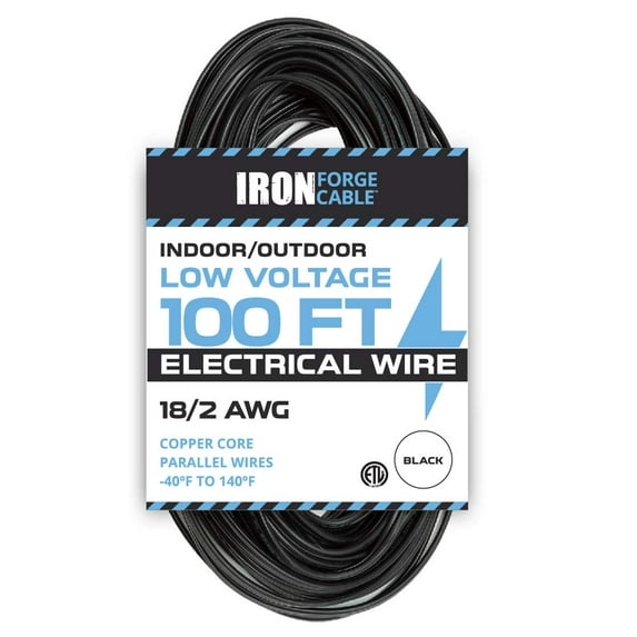18/2 Low Voltage Landscape Wire - 100ft Indoor/Outdoor Low-Voltage Copper Cable, Black