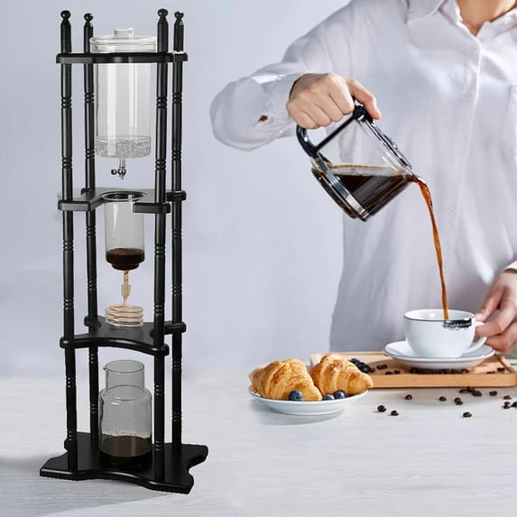 18-20 Cups Commercial Ice Coffee Machine Cold Brew Coffee Tower Home Ice Drip Coffee Maker, Wooden Cold Brew Drip Tower Coffee Maker Set W/ 2500ml Large Capacity Coffee Solution Pot