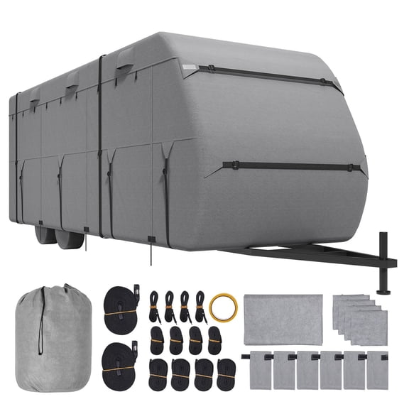 18-20 ft Travel Trailer RV Cover, Fit 18-20 ft RVs, 18-20 ft RV Cover, Waterproof, with Storage Bag, Waterproof and Sun-proof, for patio backyard trailer garden camping and storage use