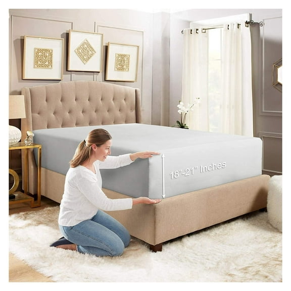 18"- 21" Extra Deep Pocket Fitted Sheet for High Mattress - Hotel Luxury Silky Soft Double Brushed Microfiber Sheet, Wrinkle Bed Sheet, California King - Silver Light Gray