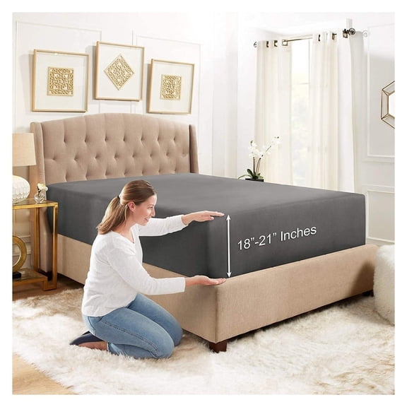 18"- 21" Extra Deep Pocket Fitted Sheet for High Mattress - Hotel Luxury Silky Soft Double Brushed Microfiber Sheet, Wrinkle Free Bed Sheet, California King - Charcoal Gray