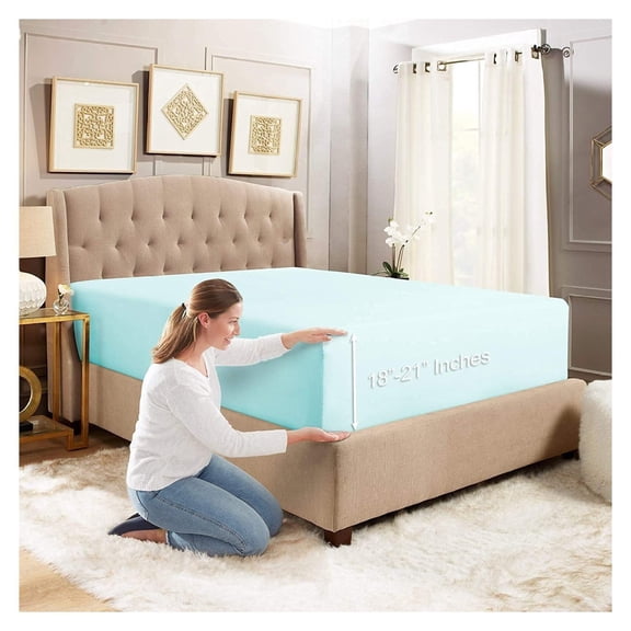 18"- 21" Extra Deep Pocket Fitted Sheet for High Mattress - Hotel Luxury Silky Soft Double Brushed Microfiber Sheet, Wrinkle Bed Sheet, - Light Blue