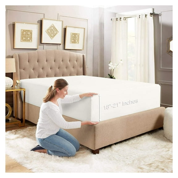 18"- 21" Extra Deep Pocket Fitted Sheet for High Mattress - Hotel Luxury Silky Soft Double Brushed Microfiber Sheet, Wrinkle Bed Sheet, XL - White