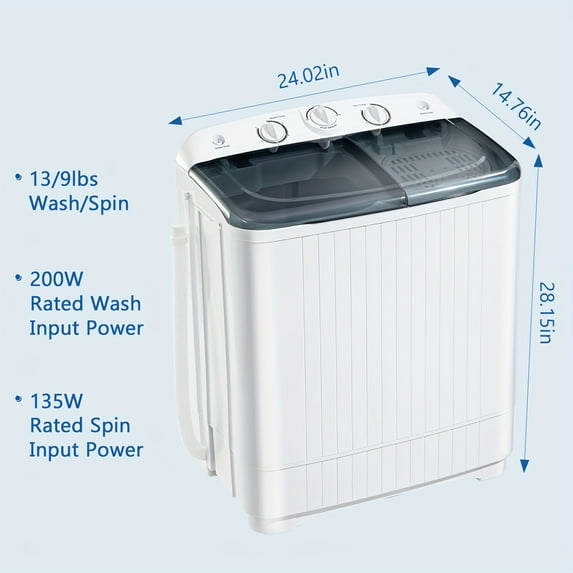18/22/32LBS Compact Portable Double Drum Washer - Free 10 Hangers + 1 Drying Rod, Space/Energy-Saving, Ideal for Small Loads/Camping/Caravanning, Christmas Gift