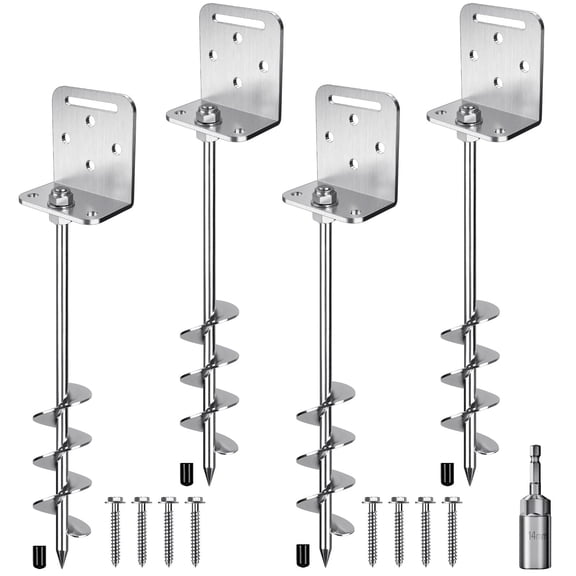 18''/24''/30'' Ground Anchors Screw In Earth Anchor Solid Steel With L Bracket For Trampoline Mobile Home Swing Set Shed Carport Tent Stakes Wider Helix & Chrome Plated Finish 2/4/6pcs