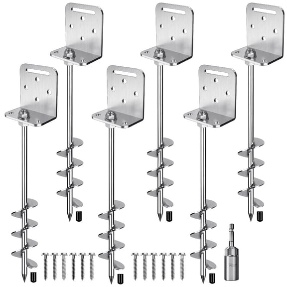 18''/24''/30'' Ground Anchors Screw In Earth Anchor Solid Steel With L Bracket For Trampoline Mobile Home Swing Set Shed Carport Tent Stakes Wider Helix & Chrome Plated Finish 2/4/6pcs