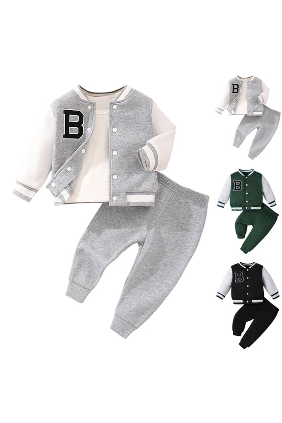 18-24 Month Boy Clothes Fall Fall Toddler Boy Clothes 9M 12M 18M 2Y 3Y Boys Color Block Bomber Jacket and Jogger Pants Button Up Sweatsuits Sets
