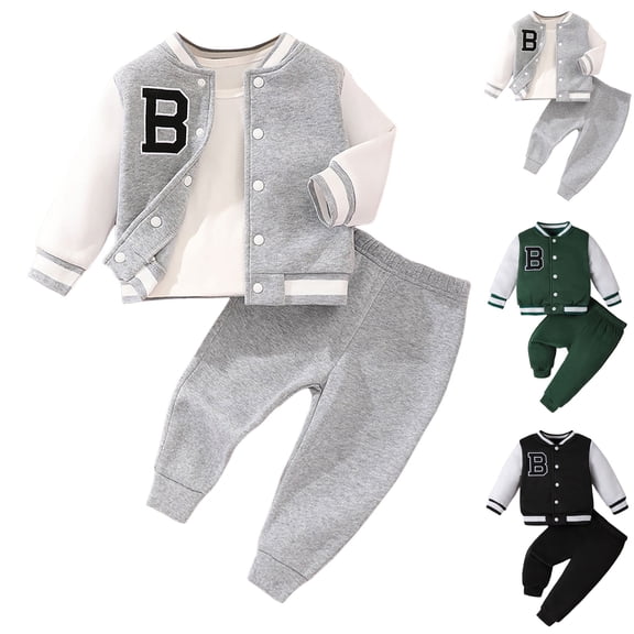 18-24 Month Boy Clothes Fall Toddler Kids Contrast Color Athletic Tracksuit Long Sleeve Button-down Hoodie Sweatshirts with Sweatpants Sets