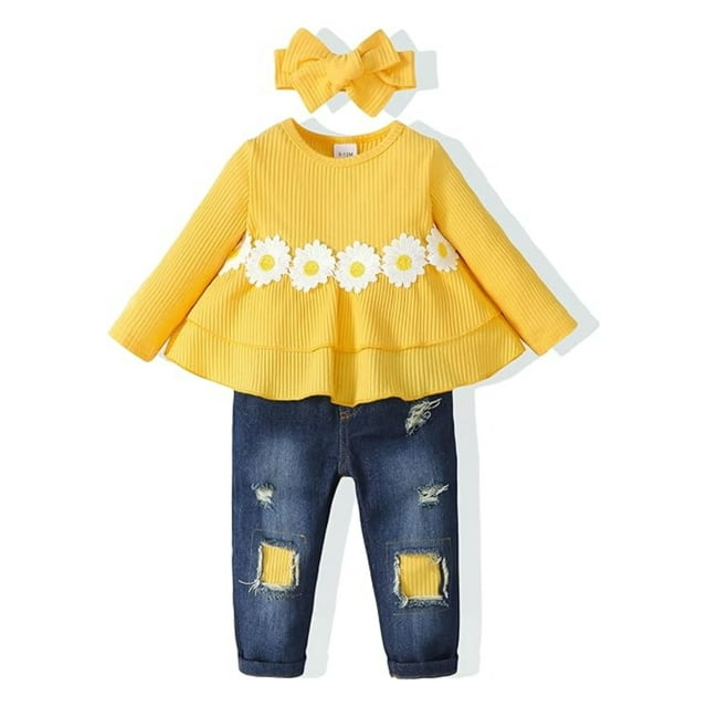 Toddler Girls Fall Winter Outfits, 18-24 Months Ruffle Top Ripped Jeans ...