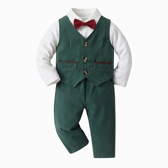 18-24 Months Infant Baby Boys 3Pcs Kids Suit Set Formal Dress Clothes Long Sleeve T Shirt Tops Vest Coat Pants 3 6 9 12 18 24 Months Kids Gentleman Outfits Boys Winter Outfits,Blue