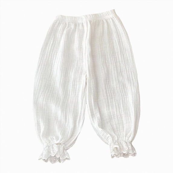 18-24 Months Infant Baby Solid Color Lightweight Jogger Pants, Elastic Waist Lace Ruffle Lantern Casual Trousers for Toddler Girls Pants,White