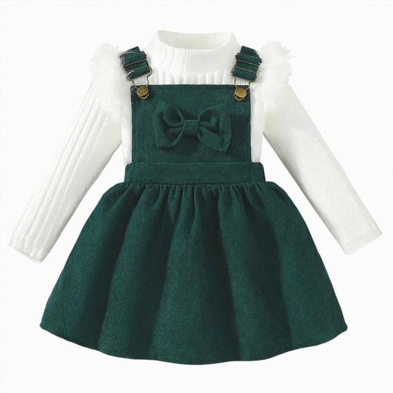 18-24 Months Teen Toddler Girl Christmas Outfits Plaid Dress Shirt Suspender Skirt Kids Girls Overall Dress Set Green Girl Set
