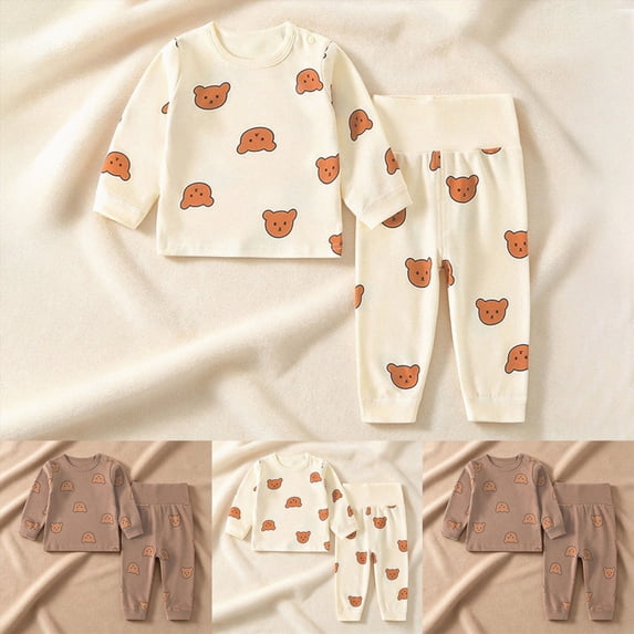18-24 Months Toddler Boys Bear Print Long Sleeve Pajama Set,2-Piece Sleepwear Loungewear for Fall Winter