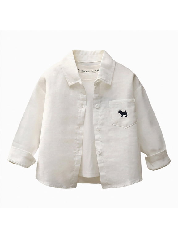 18-24 Months Toddler Boys Dressy Shirts Long Sleeve Button Up Classic Oxford Shirts Casual Solid Color School Uniform 12M-10T Kids Fall Winter Tops