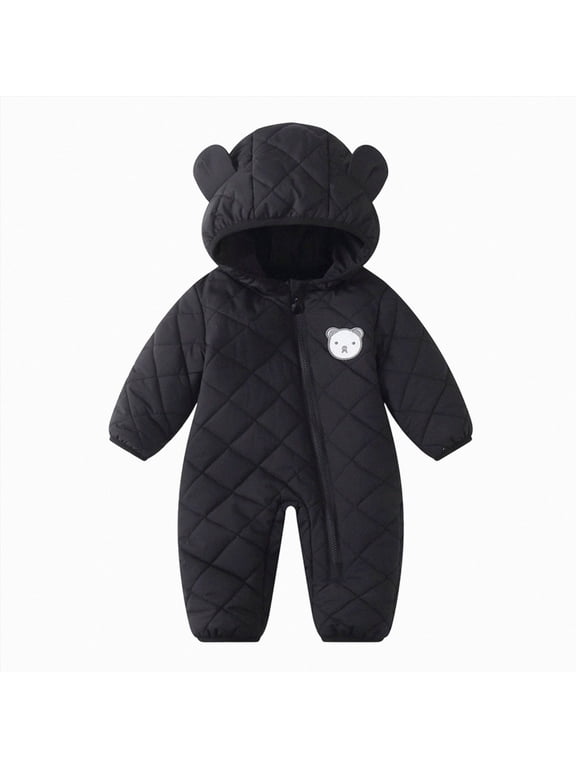 18-24 Months Toddler Kids Boys Girls Onesies Snowsuits Toddler Winter Clothes Solid Romper Hooded Jumpsuit Warm Outwear Jackets Little Kids Winter Outfits
