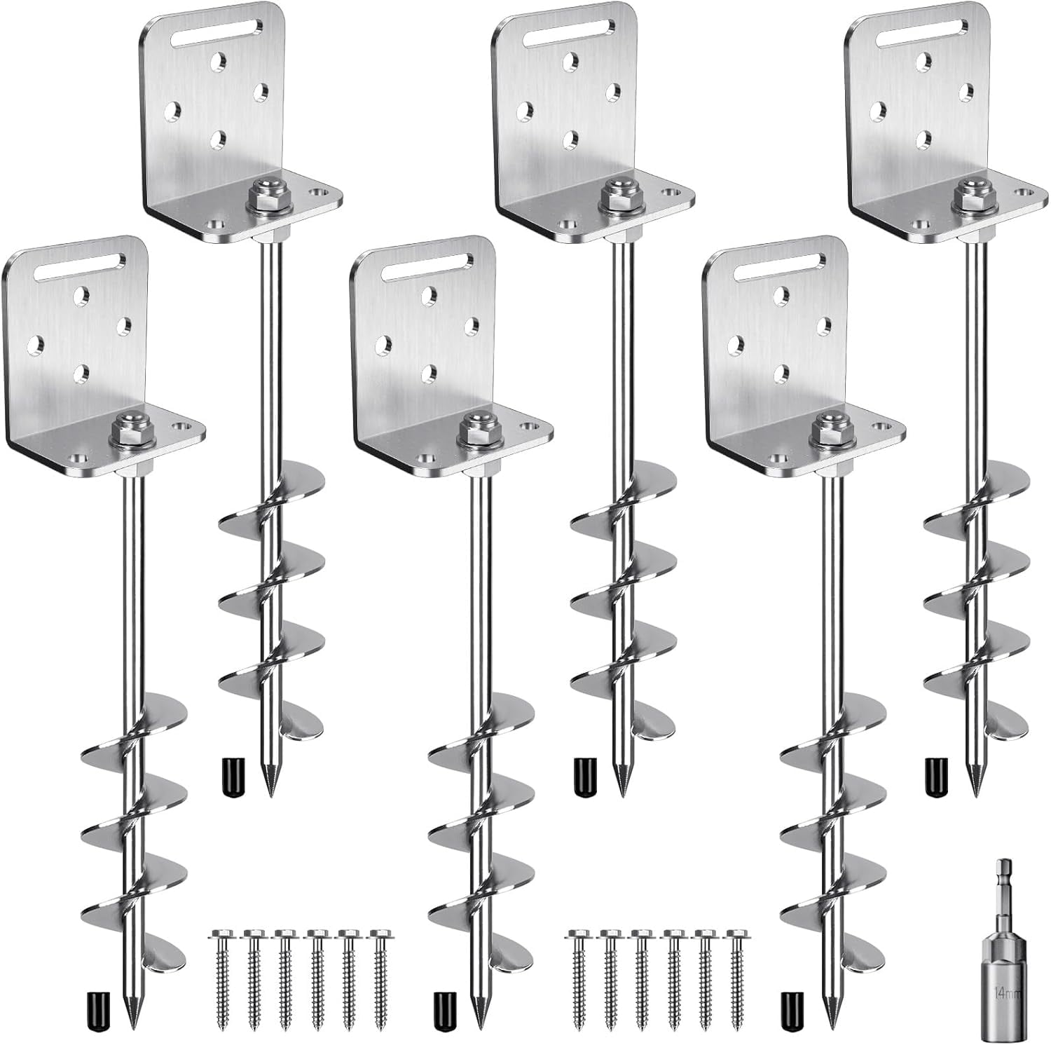ThrottleT-2/4/6 Pack 18" 24" Ground Anchors Screw in Shed Anchor with L Bracket Trampoline Anchor Spiral Swingset Anchors for Swing Set, Mobile Home, Fence, Playset, Tent, Canopy, Carport