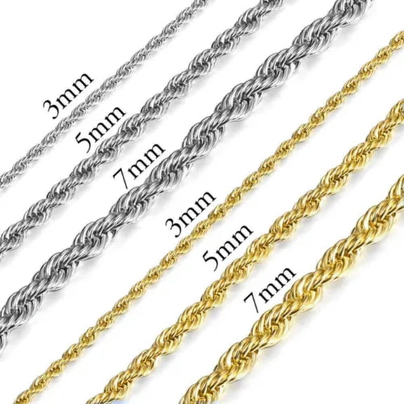 18"-24" Twisted Rope Chain Gold Plated Stainless Steel Link Necklace Men 3-7mm