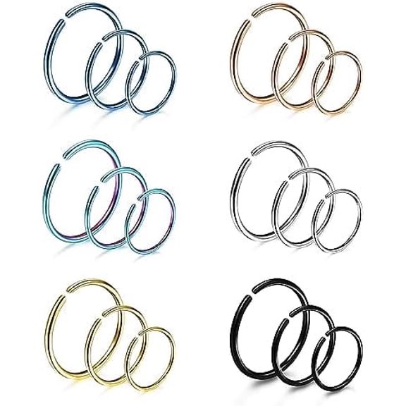 18-24Pcs 20G 316L Stainless Steel Nose Ring Hoop Cartilage Hoop Septum Piercing 6-12mm