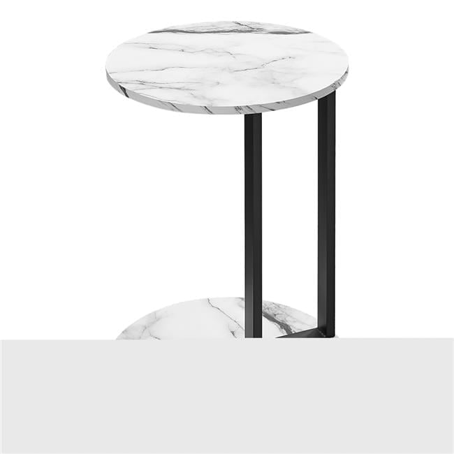 Round White Marble Laminate and Black Metal Accent Table
