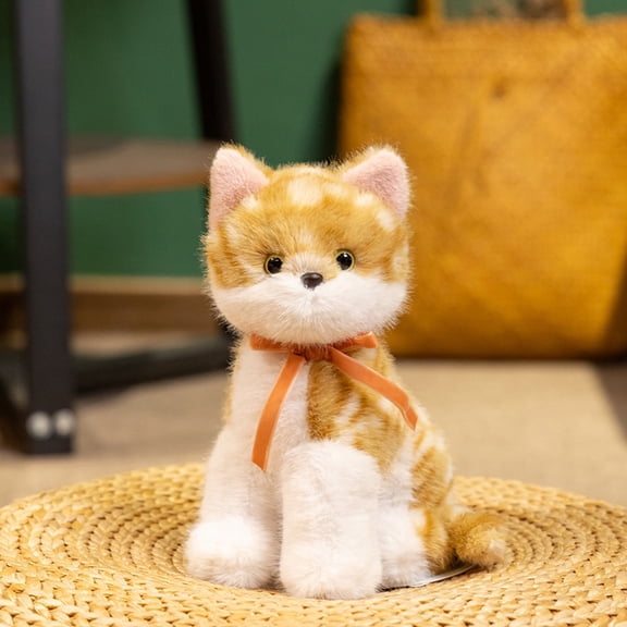 18/25cm Simulated Cat Plush Toys Stuffed Grey Plushie Orange Pussy Cats Black White Three Flower Pattern Cats Lifelike Doll Toys