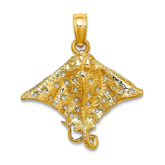 18.25mm 10k Solid Yellow Gold 2-d Spotted Eagle Ray With Holes Charm Pendant Necklace for Women